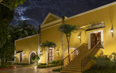 Exterior of Hacienda Xcanatun, Angsana Heritage Collection, at night in downtown Merida, Mexico