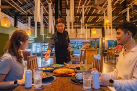 A couple having dishes at a restaurant