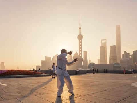 Tai chi on the Bund near Banyan Tree Shanghai on the Bund